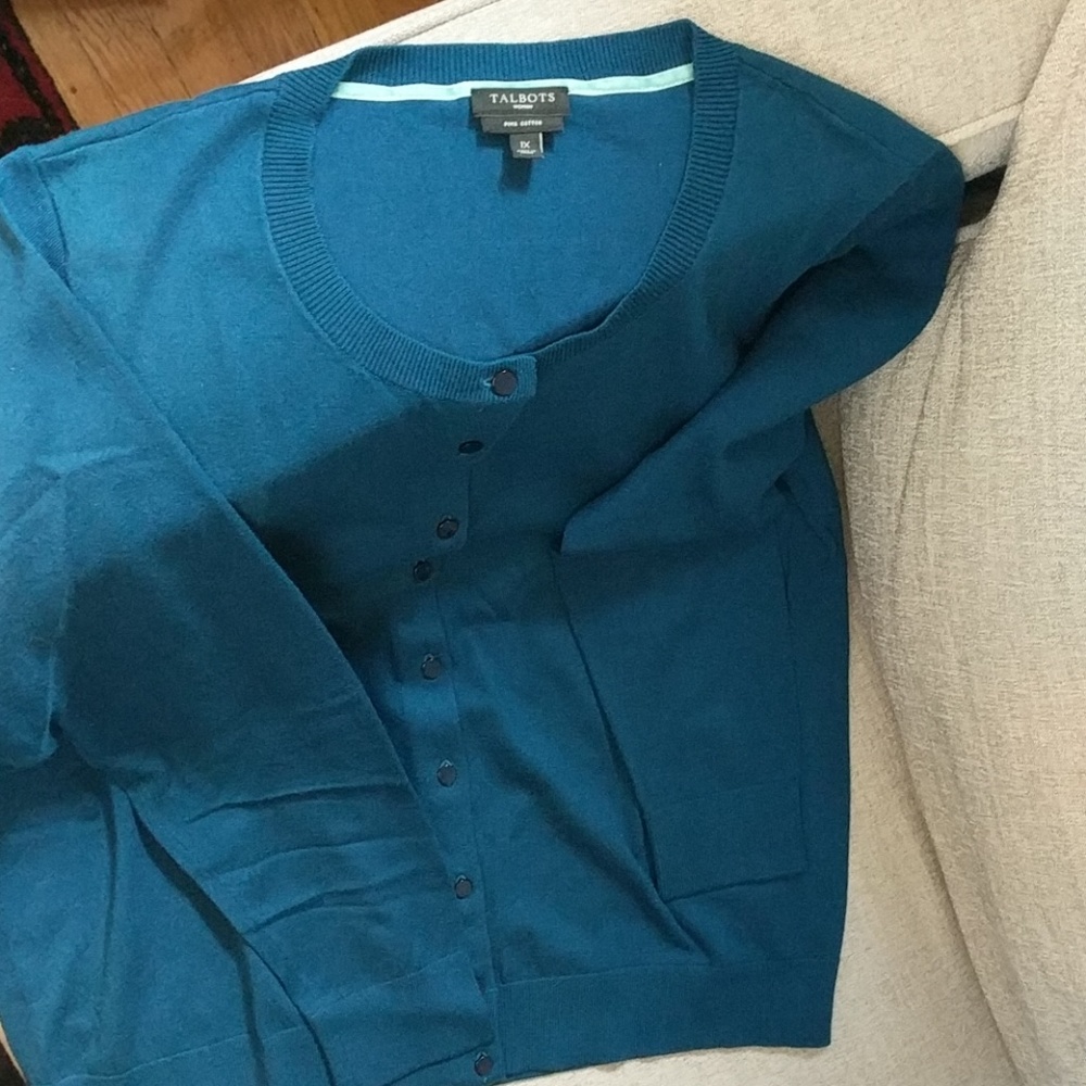 Talbots 1x cardigan peacock blue